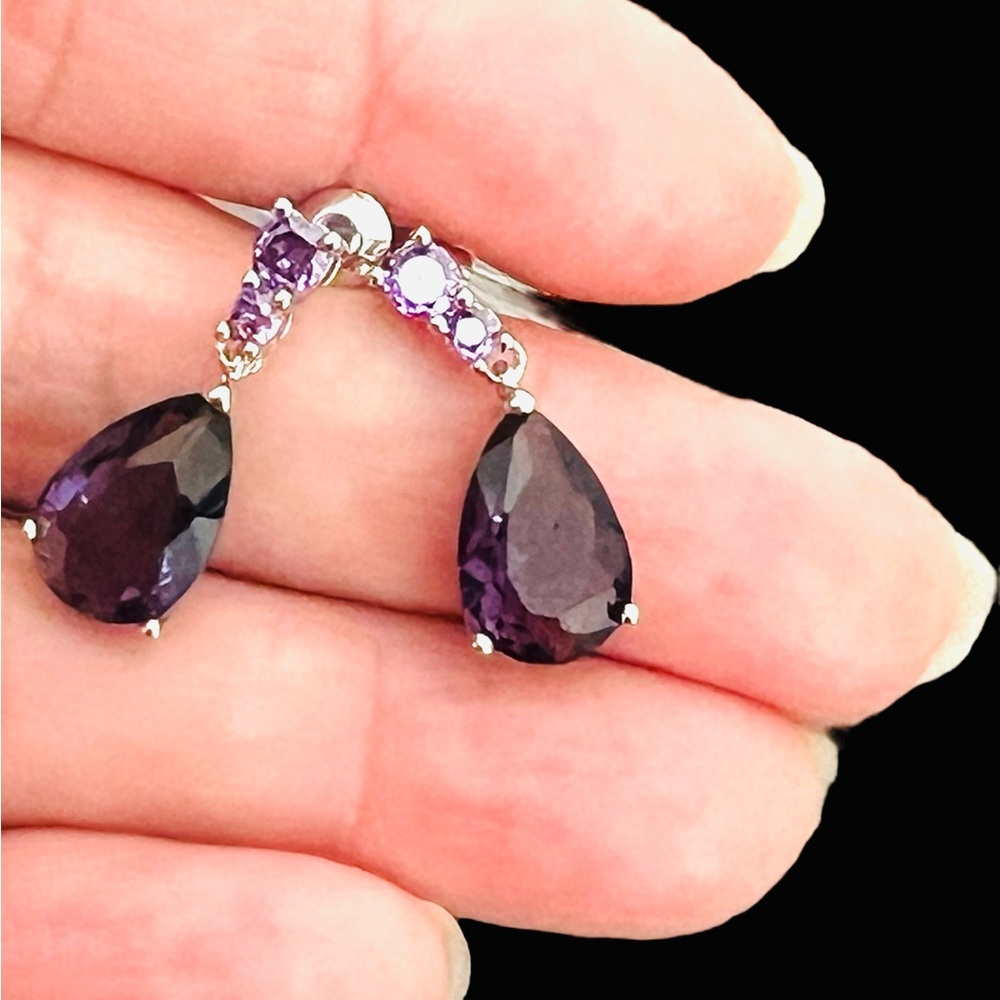 Purple Amethyst Teardrop stainless steel Earrings
